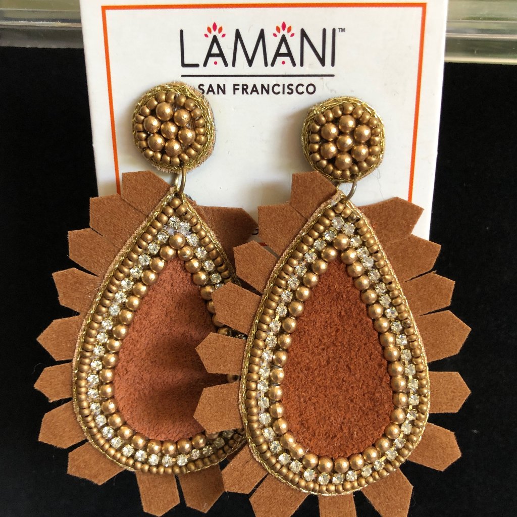 Lamani Sf Handcrafted Embellished Faux Leather Statement Earrings
